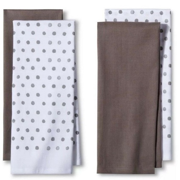 Kitchen Towels Dish 4Pk Gray/Polka Dot Flour Sack - Picture 1 of 3